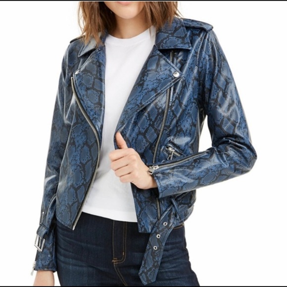 Calvin Klein Jackets & Blazers - CALVIN KLEIN BLUE PATTERN BIKER JACKET